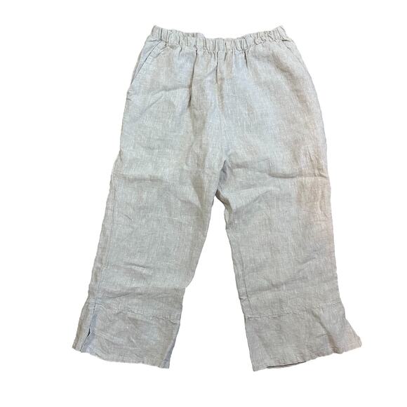 Match Point Pants Small Tan Pull On Cropped Wide Leg Split Hem Lagenlook Coastal - Picture 1 of 7